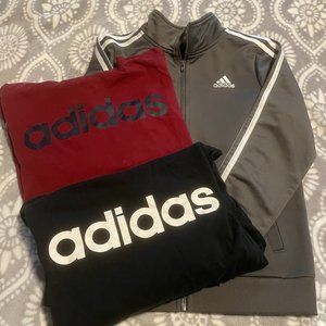 Adidas boys medium bundle, two long sleeves and one zip up track jacket